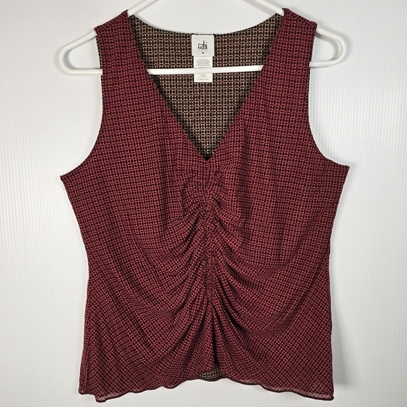CAbi Tops - NWOT Cabi Women's Reversible Red/Brown Geo Print Ruched Sleeveless Tank Size M